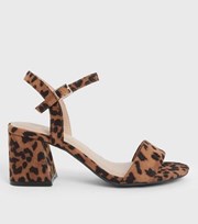 New Look Brown Leopard Print Suedette Open Toe Block Heel Sandals